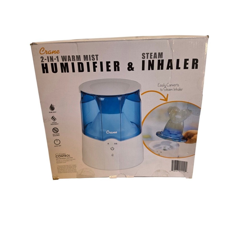 Crane 2-in-1 Warm Mist Humidifier and Steam Inhaler White Blue EE-5202